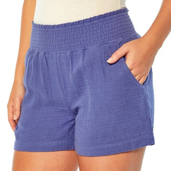 [Three Dots] Periwinkle Blue Cotton Gauze High Rise Elastic Waist Shorts Sz XXL - Picture 1 of 12